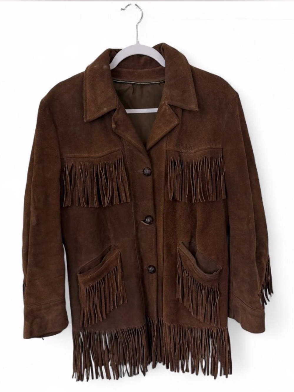 VTG 1960s Authentic Brown Suede Leather Fringe Jacket Western Boho Hippie